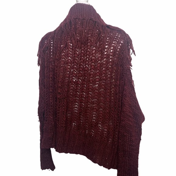 Pete & Greta Johnny Was Wool Blend Brand Knit Fringe Sweater Cardigan Size M - Picture 9 of 10